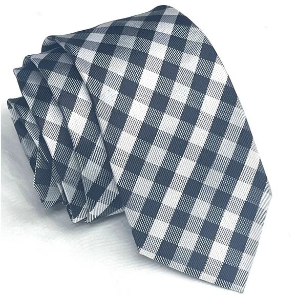 DANIEL Hand Made Tie - Black & White Checkered - Slim Necktie 2.5" x 58" - Picture 1 of 11